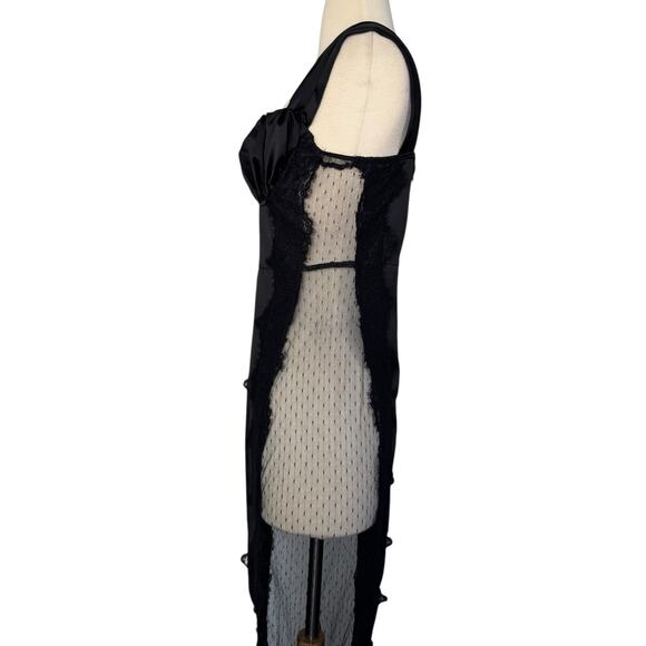 PRETTY LITTLE THING Black Satin Sleeveless Lace Insert Maxi Dress NEW Size 2 - Picture 12 of 13